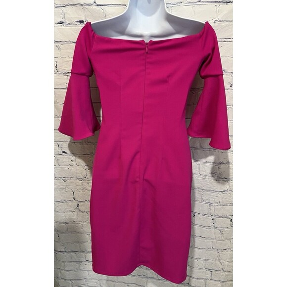LAUNDRY by SHELLI SEGAL Off Shoulder Crepe Hot Magenta Pink Cocktail Dress 0 - Picture 5 of 7